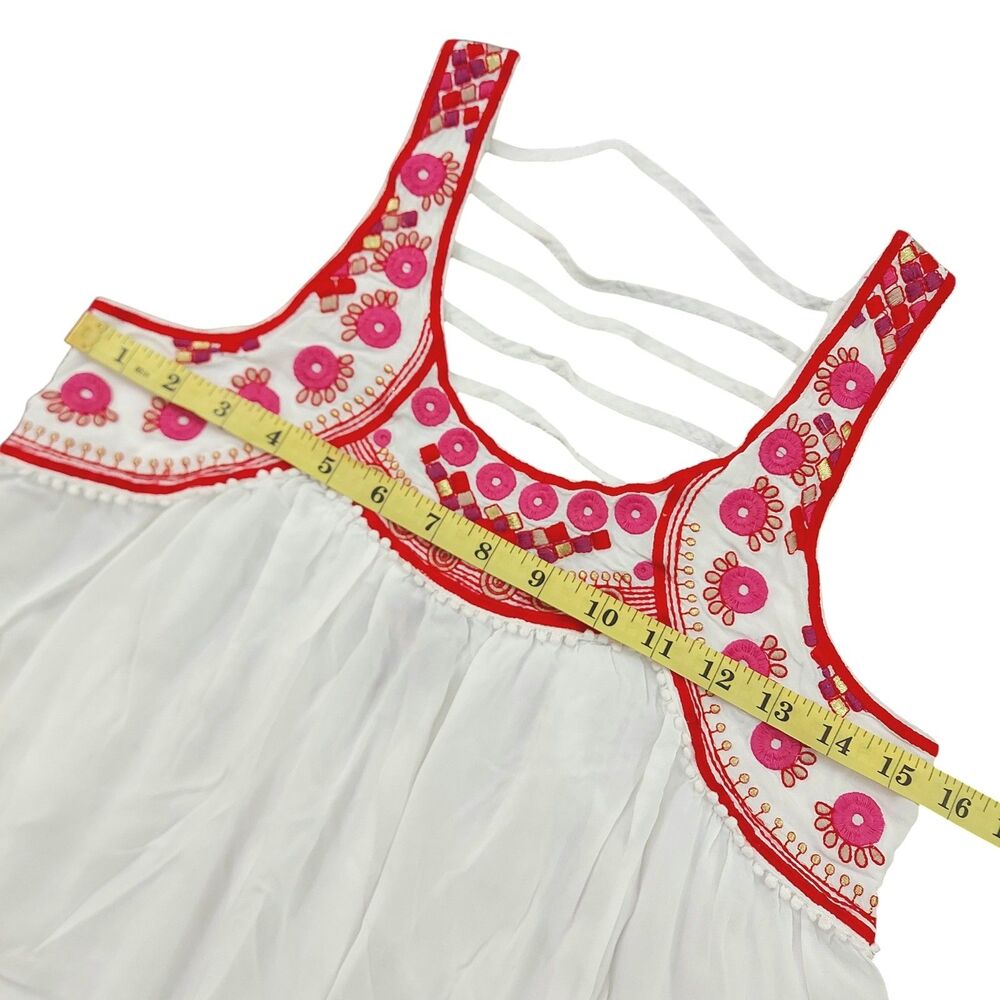For Cynthia Beachwear Mini Dress Womens XS White Embroidered Bohemian Artsy - Picture 10 of 10